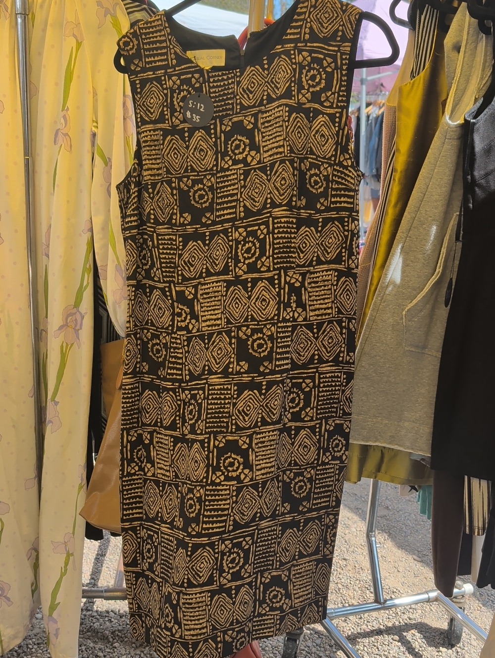 Casual Corner Black Dress with Cream Geometric Print